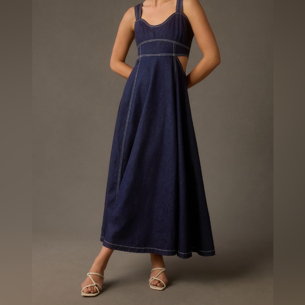 {NWT} Anthropologie Elegant Navy Blue Denim Dress